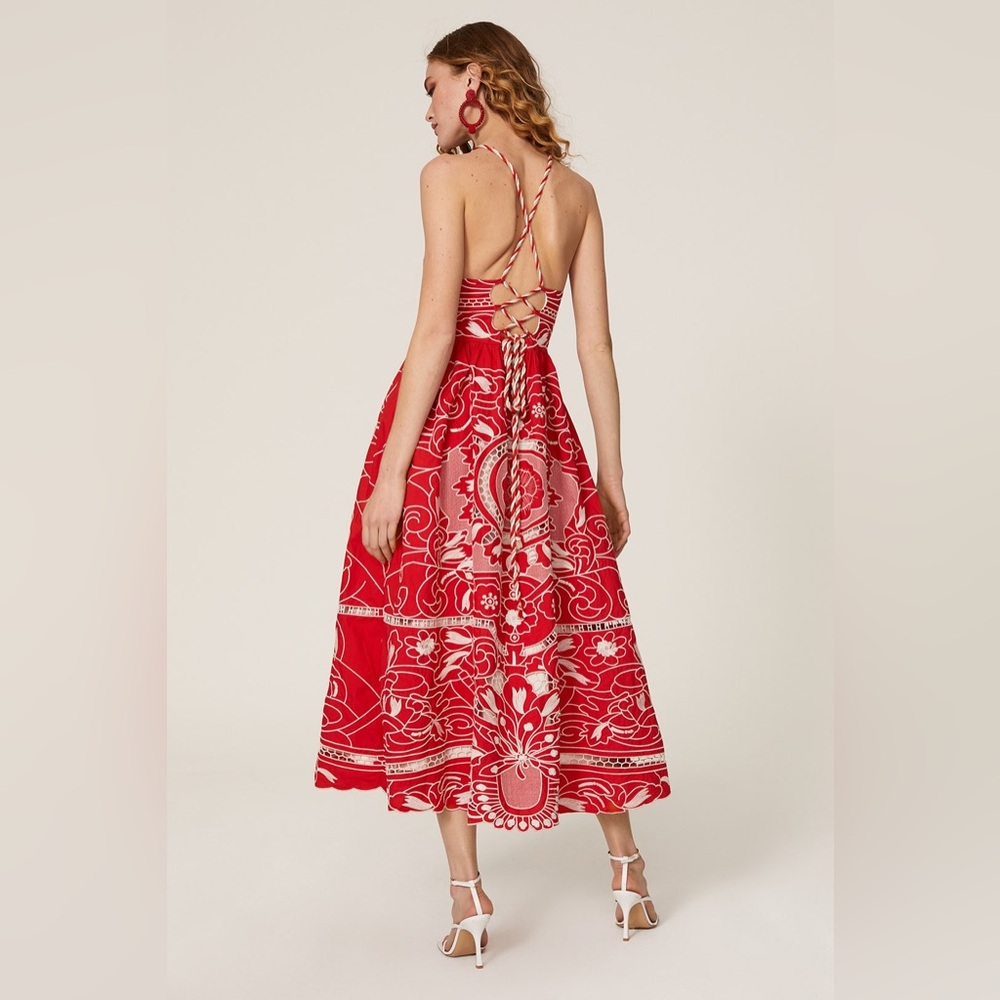 Red Valentino Red Floral Embroidered Poplin A-Line Dress